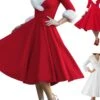 Women's Christmas Swing Dress Vintage Dress Midi Dress Red White Long Sleeve Pure Color Patchwork Winter Fall V Neck Vintage Stylish Elegant Fall Dress 2022 S M L XL XXL / Winter Dress