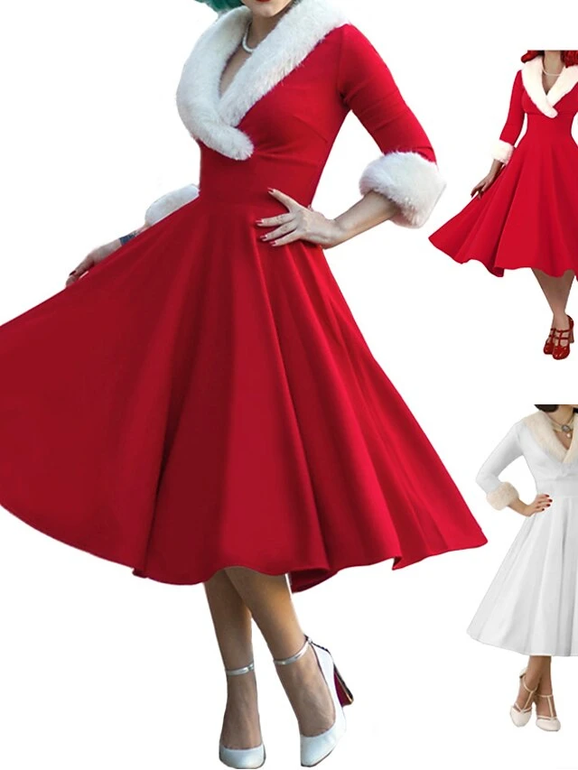 Women's Christmas Swing Dress Vintage Dress Midi Dress Red White Long Sleeve Pure Color Patchwork Winter Fall V Neck Vintage Stylish Elegant Fall Dress 2022 S M L XL XXL / Winter Dress 1 Women's Christmas Swing Dress Vintage Dress Midi Dress Red White Long Sleeve Pure Color Patchwork Winter Fall V Neck Vintage Stylish Elegant Fall Dress 2022 S M L XL XXL / Winter Dress
