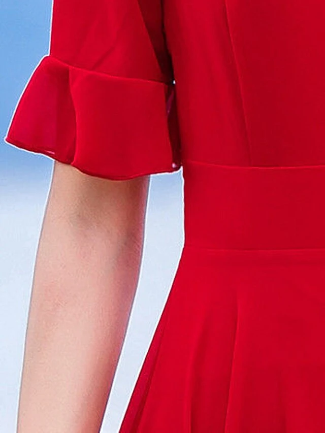 Women's Casual Dress Chiffon Dress Sundress Plain Ruched V Neck Midi Dress Active Fashion Outdoor Daily Short Sleeve Regular Fit White Wine Red Summer Spring S M L XL XXL 4 Women's Casual Dress Chiffon Dress Sundress Plain Ruched V Neck Midi Dress Active Fashion Outdoor Daily Short Sleeve Regular Fit White Wine Red Summer Spring S M L XL XXL - Image 4