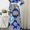 Women's Casual Dress Sheath Dress Boho Dress Print Tribal Print V Neck Long Dress Maxi Dress Active Fashion Outdoor Street Long Sleeve Regular Fit Blue Fall S M L XL XXL