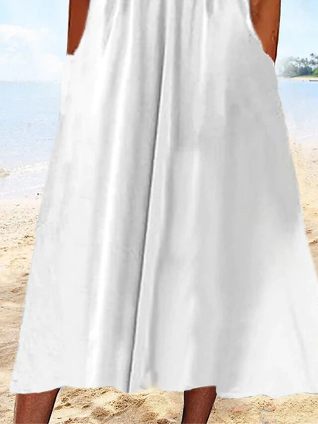 Women's Casual Dress Tank Dress Summer Dress Plain Ruched Button V Neck Midi Dress Fashion Modern Daily Holiday Sleeveless Loose Fit White Summer Spring S M L XL XXL 3 Women's Casual Dress Tank Dress Summer Dress Plain Ruched Button V Neck Midi Dress Fashion Modern Daily Holiday Sleeveless Loose Fit White Summer Spring S M L XL XXL - Image 3