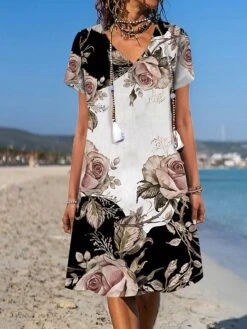 Women's T Shirt Dress Casual Dress Summer Dress Floral Ombre Print V Neck Mini Dress Active Fashion Outdoor Daily Short Sleeve Regular Fit Black Blue Dark Green Summer Spring S M L XL XXL