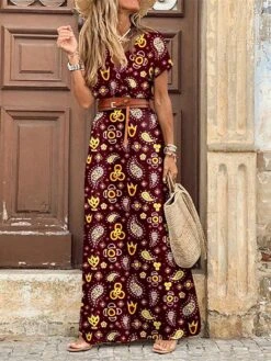 Women's Casual Dress A Line Dress Summer Dress Floral Paisley Split Print V Neck Long Dress Maxi Dress Tropical Fashion Outdoor Street Short Sleeve Regular Fit Wine Red Green Summer Spring S M L XL 7 Women's Casual Dress A Line Dress Summer Dress Floral Paisley Split Print V Neck Long Dress Maxi Dress Tropical Fashion Outdoor Street Short Sleeve Regular Fit Wine Red Green Summer Spring S M L XL -Casual Print Dress Sales azumip1689678549884