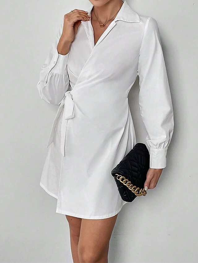 Women's Shirt Dress Casual Dress Sheath Dress Mini Dress Outdoor Daily Vacation Polyester Fashion Modern Shirt Collar Lace Up Long Sleeve Spring Fall Winter 2023 Regular Fit ArmyGreen Black White 15 Women's Shirt Dress Casual Dress Sheath Dress Mini Dress Outdoor Daily Vacation Polyester Fashion Modern Shirt Collar Lace Up Long Sleeve Spring Fall Winter 2023 Regular Fit ArmyGreen Black White - Image 15