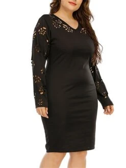 Women‘s Plus Size Curve Work Dress Sheath Dress Black Dress Fashion Midi Dress Cut Out V Neck Long Sleeve Plain Regular Fit Black Fall Winter XL XXL 3XL 4XL 16 Women‘s Plus Size Curve Work Dress Sheath Dress Black Dress Fashion Midi Dress Cut Out V Neck Long Sleeve Plain Regular Fit Black Fall Winter XL XXL 3XL 4XL -Casual Print Dress Sales bajjbb1691401421439