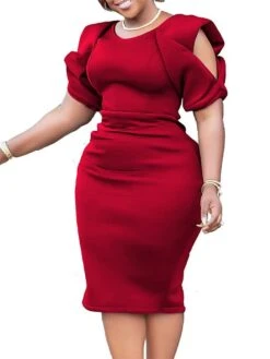 Women‘s Plus Size Curve Party Dress Solid Color V Neck Short Sleeve Spring Fall Work Formal Midi Dress Party Date Dress -Casual Print Dress Sales bakddw1661334432116