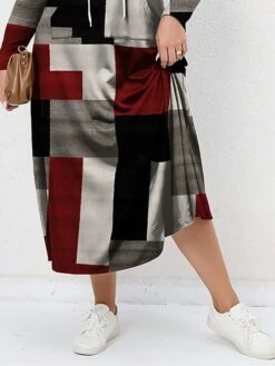 Women's Plus Size Curve Hoodie Dress Casual Dress Winter Dress Plaid Long Dress Maxi Dress Long Sleeve Pocket Print Hooded Fashion Outdoor Gray Fall Winter L XL XXL 3XL 4XL -Casual Print Dress Sales banixw1697633303853