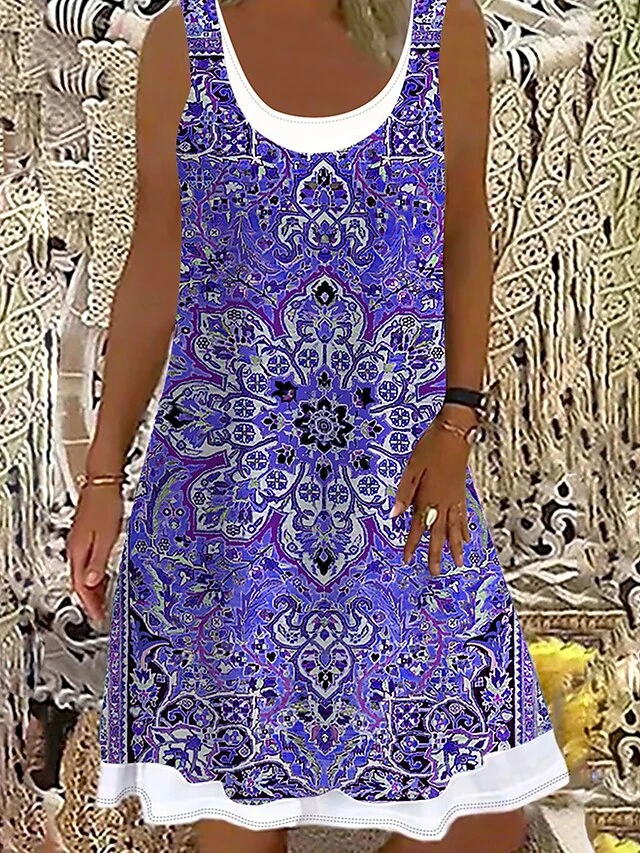 Women's Casual Dress Tank Dress Summer Dress Tribal Fake Two Piece Print U Neck Mini Dress Ethnic Daily Date Sleeveless Regular Fit Pink Red Blue Summer Spring S M L XL XXL 5 Women's Casual Dress Tank Dress Summer Dress Tribal Fake Two Piece Print U Neck Mini Dress Ethnic Daily Date Sleeveless Regular Fit Pink Red Blue Summer Spring S M L XL XXL - Image 5