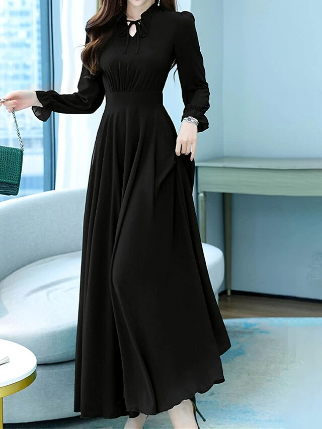 Women's Long Dress Maxi Dress Casual Dress Chiffon Dress Black Dress Plain Streetwear Casual Outdoor Daily Holiday Lace Up Ruched Long Sleeve Crew Neck Dress Regular Fit Black Pink Red Summer Spring 9 Women's Long Dress Maxi Dress Casual Dress Chiffon Dress Black Dress Plain Streetwear Casual Outdoor Daily Holiday Lace Up Ruched Long Sleeve Crew Neck Dress Regular Fit Black Pink Red Summer Spring - Image 9