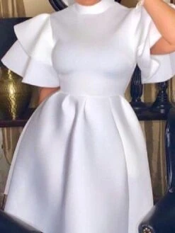 Women‘s Plus Size Curve Party Dress Solid Color Turtleneck Ruched Short Sleeve Spring Fall Stylish Elegant Prom Dress Midi Dress Formal Party Dress -Casual Print Dress Sales bcjmkr1651653283376