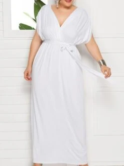 Women's Plus Size Party Dress Solid Color V Neck Short Sleeve Summer Spring Elegant Casual Prom Dress Maxi Long Dress Party Daily Dress