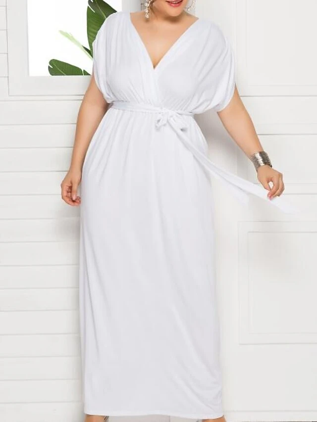 Women's Plus Size Party Dress Solid Color V Neck Short Sleeve Summer Spring Elegant Casual Prom Dress Maxi Long Dress Party Daily Dress 1 Women's Plus Size Party Dress Solid Color V Neck Short Sleeve Summer Spring Elegant Casual Prom Dress Maxi Long Dress Party Daily Dress
