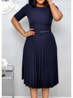 Women‘s Plus Size Curve Party Dress Solid Color Crew Neck Ruched Short Sleeve Spring Fall Work Formal Prom Dress Knee Length Dress Party Work Dress Loose Fit -Casual Print Dress Sales bcyaql1620625707255