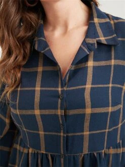 Women's Plus Size Curve Shirt Dress Casual Dress Swing Dress Plaid Midi Dress Long Sleeve Button Pocket Shirt Collar Fashion Outdoor Dark Blue Fall Winter L XL 2XL 3XL 4XL -Casual Print Dress Sales belimv1697164651084