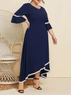 Women's Plus Size Curve Casual Dress Swing Dress A Line Dress Plain Long Dress Maxi Dress 3/4 Length Sleeve Patchwork Plus High Low Crew Neck Fashion Outdoor Dark Blue Fall Winter XL XXL 3XL 4XL 16 Women's Plus Size Curve Casual Dress Swing Dress A Line Dress Plain Long Dress Maxi Dress 3/4 Length Sleeve Patchwork Plus High Low Crew Neck Fashion Outdoor Dark Blue Fall Winter XL XXL 3XL 4XL -Casual Print Dress Sales beople1695266921344