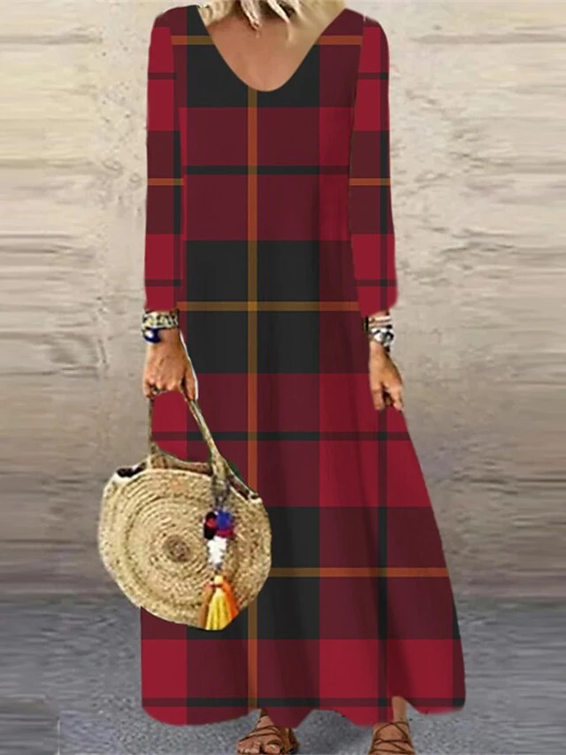 Women's Christmas Casual Dress Shift DressMaxi Long Dress Wine Red Brown Navy Blue White Long Sleeve Plaid Santa Claus Elk Print Fall Winter V Neck Vacation Casual 2022 S M L XL XXL 3XL 4XL 5XL 6XL 3 Women's Christmas Casual Dress Shift DressMaxi Long Dress Wine Red Brown Navy Blue White Long Sleeve Plaid Santa Claus Elk Print Fall Winter V Neck Vacation Casual 2022 S M L XL XXL 3XL 4XL 5XL 6XL - Image 3