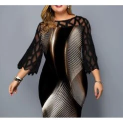 Women‘s Plus Size Curve Party Dress Color Gradient Crew Neck Print 3/4 Length Sleeve Spring Fall Elegant Knee Length Dress Date Semi Formal Dress -Casual Print Dress Sales besarc1662624654750