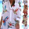 Women's Shirt Dress Cover Up Beach Wear Mini Dress Pocket Print Fashion Casual Floral Turndown 3/4 Length Sleeve Loose Fit Outdoor Daily White Yellow 2023 Summer Spring S M L XL