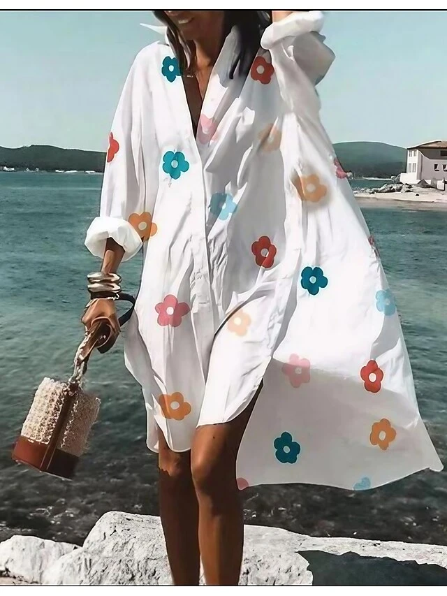 Women's Shirt Dress Knee Length Dress Pink Long Sleeve Floral Pure Color Summer Spring Fall Shirt Collar Casual Winter Dress Fall Dress Loose Fit 2022 S M L XL XXL XXXL 1 Women's Shirt Dress Knee Length Dress Pink Long Sleeve Floral Pure Color Summer Spring Fall Shirt Collar Casual Winter Dress Fall Dress Loose Fit 2022 S M L XL XXL XXXL