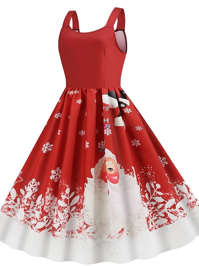 Women's Christmas Midi Dress Black Red Sleeveless Santa Claus Print Spring Summer Spaghetti Strap 2022 S M L XL 2XL 3 Women's Christmas Midi Dress Black Red Sleeveless Santa Claus Print Spring Summer Spaghetti Strap 2022 S M L XL 2XL - Image 3