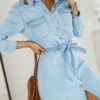 Women's Casual Dress Sheath Dress Denim Shirt Dress Mini Dress Denim Fashion Casual Daily Vacation Shirt Collar Button Pocket Long Sleeve Summer Spring Fall 2023 Regular Fit Blue Pure Color S M L XL