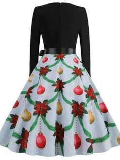 Women's Christmas Casual Dress Swing Dress Midi Dress Blue Purple Royal Blue Light Blue White Long Sleeve Santa Claus Elk Tree Bow Print Winter Fall V Neck Vacation Vintage 2022 S M L XL -Casual Print Dress Sales bgskvo1666927312018