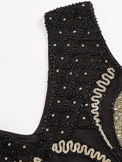 Women's Retro 1920s Fringe Dress Midi Dress Party Halloween Sequins Tassel Fringe Floral V Neck Sleeveless Regular Fit Spring Fall 2023 Black Gold S M L XL -Casual Print Dress Sales bguqnf1692947811326