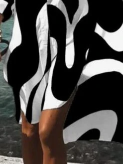 Women's Shirt Dress Casual Dress Shift Dress Midi Dress Daily Vacation Going Out Polyester Classic Casual Shirt Collar Rolled Cuff High Low Dress Long Sleeve Summer Spring Fall 2023 Loose Fit Black -Casual Print Dress Sales bgvitw1658223133457