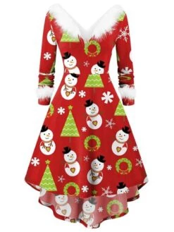 Women's Christmas Casual Dress Swing Dress Blue Wine Red White Long Sleeve Santa Claus SnowmanTree Feather Print Winter Fall V Neck Vintage ElegantFall Dress 2022 S M L XL XXL 7 Women's Christmas Casual Dress Swing Dress Blue Wine Red White Long Sleeve Santa Claus SnowmanTree Feather Print Winter Fall V Neck Vintage ElegantFall Dress 2022 S M L XL XXL -Casual Print Dress Sales bibyjj1666003341965