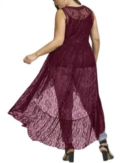 Women‘s Plus Size Curve Casual Dress Lace Dress A Line Dress Solid Color Mini Dress Sleeveless Lace Plus High Low V Neck Fashion Outdoor Black White Summer Spring XL XXL 3XL 4XL 5XL -Casual Print Dress Sales biepkv1678702073799