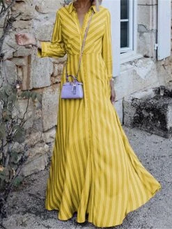 Women's Shirt Dress Casual Dress Swing Dress Maxi Long Dress Outdoor Daily Vacation Polyester Fashion Elegant Shirt Collar Button Print Long Sleeve Summer Spring Fall 2023 Regular Fit Yellow Purple -Casual Print Dress Sales bjbsno1689583853399