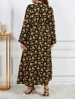 Women's Plus Size Curve Party Dress Swing Dress Empire Waist Dresses Long Dress Maxi Dress Black Long Sleeve Floral Print Spring Fall Winter V Neck Fashion Winter Dress Birthday Wedding Guest XL XXL -Casual Print Dress Sales bjbsqd1692156451485