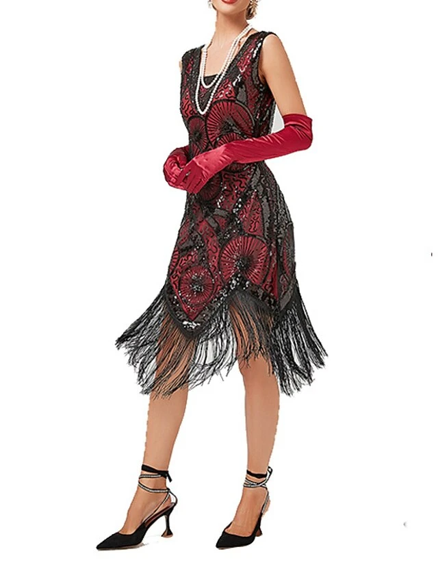 Women‘s Halloween Dress Retro Elegant Vintage Dress Midi Dress Party Sequins Tassel Fringe Geometric V Neck Sleeveless Regular Fit Summer Spring 2023 Black Red XS S M L 2 Women‘s Halloween Dress Retro Elegant Vintage Dress Midi Dress Party Sequins Tassel Fringe Geometric V Neck Sleeveless Regular Fit Summer Spring 2023 Black Red XS S M L - Image 2