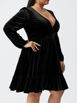 Women‘s Plus Size Curve Party Dress Velvet Dress Cocktail Dress Mini Dress Black Wine Royal Blue Long Sleeve Pure Color Ruched Spring Fall Winter V Neck Fashion Birthday Wedding Guest Vacation 2023 -Casual Print Dress Sales bjqqxw1692176736394