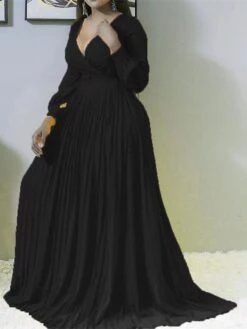 Women‘s Plus Size Curve Casual Dress Solid Color V Neck Ruched Long Sleeve Fall Winter Stylish Casual Maxi Long Dress Daily Date Dress -Casual Print Dress Sales bjzptb1663739323444