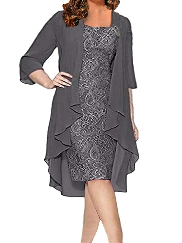 Women‘s Plus Size Curve Dress Set Solid Color Strap 3/4 Length Sleeve Spring Fall Elegant Formal Midi Dress Formal Office Dress 3 Women‘s Plus Size Curve Dress Set Solid Color Strap 3/4 Length Sleeve Spring Fall Elegant Formal Midi Dress Formal Office Dress - Image 3