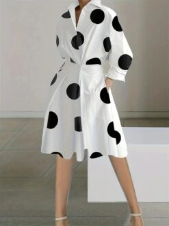 Women's Shirt Dress Casual Dress Swing Dress Midi Dress Outdoor Daily Vacation Polyester Fashion Casual Shirt Collar Button Pocket Long Sleeve Spring Fall Winter 2023 Loose Fit Black White Yellow -Casual Print Dress Sales bmgzss1695027661374