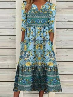 Women's Casual Dress Ethnic Dress Summer Dress Floral Ruched Pocket V Neck Midi Dress Vintage Ethnic Outdoor Daily 3/4 Length Sleeve Loose Fit Blue Purple Green Summer Spring S M L XL XXL 8 Women's Casual Dress Ethnic Dress Summer Dress Floral Ruched Pocket V Neck Midi Dress Vintage Ethnic Outdoor Daily 3/4 Length Sleeve Loose Fit Blue Purple Green Summer Spring S M L XL XXL -Casual Print Dress Sales bmxrhd1683028506966