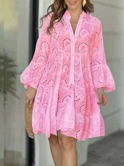 Women's Shirt Dress Casual Dress Mini Dress Outdoor Daily Date Cotton Basic Classic V Neck Button Long Sleeve Spring Fall Winter 2023 Loose Fit Yellow Pink Red Pure Color S M L XL 2XL -Casual Print Dress Sales bnlufj1694576758249