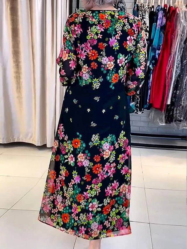 Women's Casual Dress Print Dress Spring Dress Floral Lace Up Print V Neck Midi Dress Fashion Elegant Outdoor Street Long Sleeve Loose Fit Black Spring Fall M L XL XXL 3XL 2 Women's Casual Dress Print Dress Spring Dress Floral Lace Up Print V Neck Midi Dress Fashion Elegant Outdoor Street Long Sleeve Loose Fit Black Spring Fall M L XL XXL 3XL - Image 2