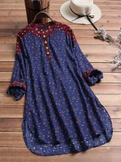 Women‘s Plus Size Curve Shirt Dress Floral Crew Neck Long Sleeve Fall Spring Short Mini Dress Holiday Dress -Casual Print Dress Sales bntyps1618983504689