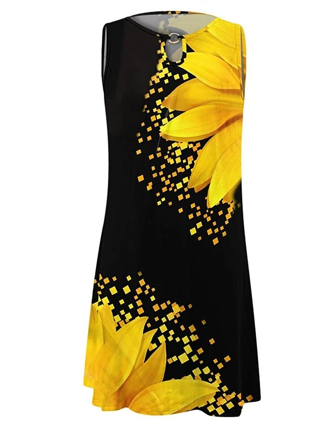 Women's Casual Dress Shift Dress Tank Dress Floral Sunflower Print Crew Neck Mini Dress Fashion Outdoor Daily Sleeveless Regular Fit Yellow Summer Spring S M L XL XXL 3 Women's Casual Dress Shift Dress Tank Dress Floral Sunflower Print Crew Neck Mini Dress Fashion Outdoor Daily Sleeveless Regular Fit Yellow Summer Spring S M L XL XXL - Image 3