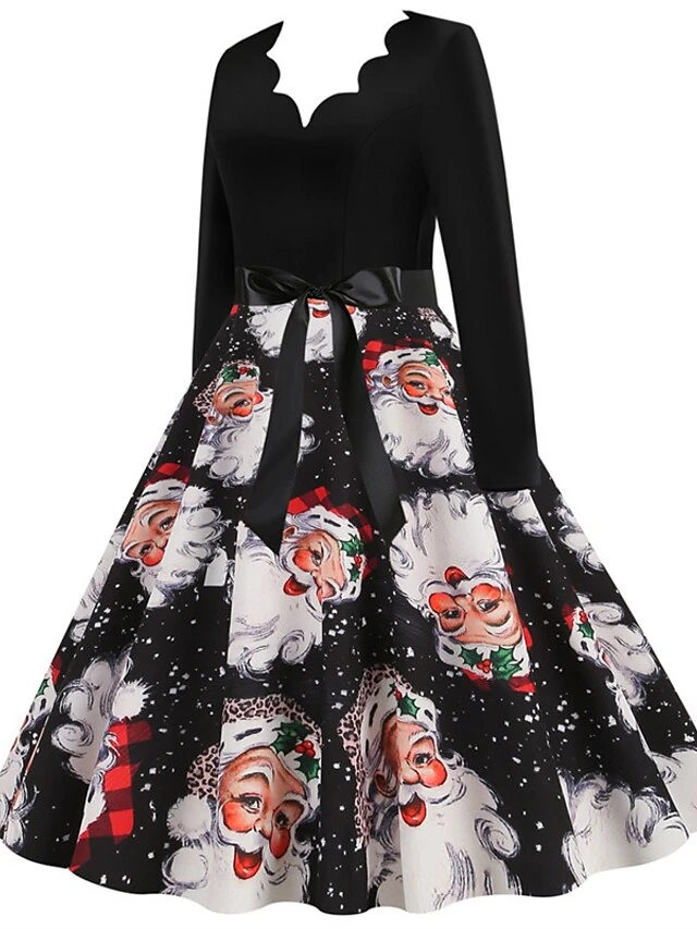 Women's Christmas Swing Dress Vintage DressKnee Length Dress Blue Red Navy Blue Black Long Sleeve Plaid Santa Claus Elk Bow Print Fall Winter V Neck Vacation Vintage 2022 S M L XL XXL 3XL 15 Women's Christmas Swing Dress Vintage DressKnee Length Dress Blue Red Navy Blue Black Long Sleeve Plaid Santa Claus Elk Bow Print Fall Winter V Neck Vacation Vintage 2022 S M L XL XXL 3XL - Image 15