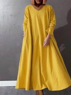 Women‘s Plus Size Curve Casual Dress Pure Color V Neck Long Sleeve Winter Fall Basic Casual Maxi Long Dress Daily Vacation Dress -Casual Print Dress Sales bphtmf1668155113877