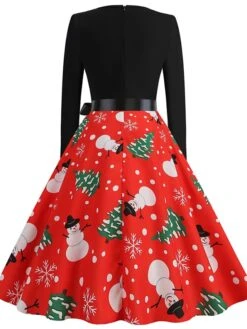 Women's Christmas Casual Dress Swing Dress Vintage Dress Midi Dress Green Blue Light Red Long Sleeve Santa Claus Bow Winter Fall Autumn V Neck Slim 2022 S M L XL XXL 3XL -Casual Print Dress Sales bqdfnh1666776946885