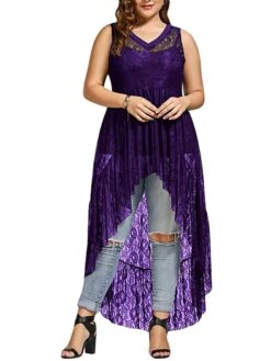 Women‘s Plus Size Curve Casual Dress Lace Dress A Line Dress Solid Color Mini Dress Sleeveless Lace Plus High Low V Neck Fashion Outdoor Black White Summer Spring XL XXL 3XL 4XL 5XL -Casual Print Dress Sales brfqyn1678702069900