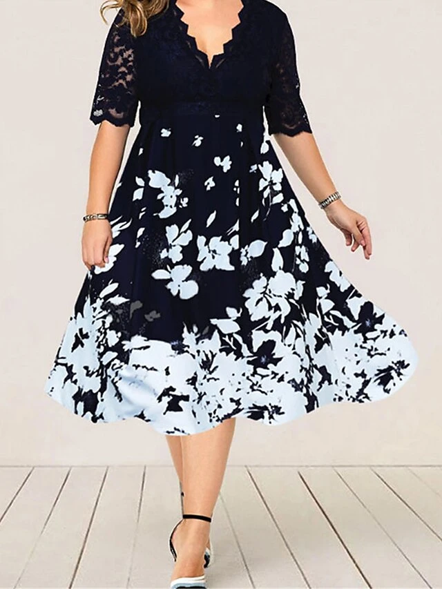 Women‘s Plus Size Curve Party Dress Cocktail Dress Work Dress Midi Dress Black Navy Blue Purple Half Sleeve Floral Lace Summer Spring Fall V Neck Fashion Wedding Guest Vacation Summer Dress 2023 2 Women‘s Plus Size Curve Party Dress Cocktail Dress Work Dress Midi Dress Black Navy Blue Purple Half Sleeve Floral Lace Summer Spring Fall V Neck Fashion Wedding Guest Vacation Summer Dress 2023 - Image 2