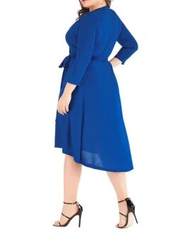 Women‘s Plus Size Curve Work Dress Semi Formal Dress Wrap Dress Fashion Midi Dress Lace Up V Neck Long Sleeve Plain Regular Fit Black Blue Spring Fall XL XXL 3XL 4XL 5XL -Casual Print Dress Sales brnshi1691402328546