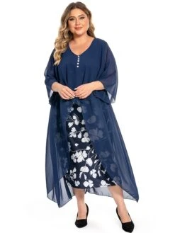 Women's Plus Size Curve Work Dress Floral V Neck Ruched 3/4 Length Sleeve Spring Summer Work Elegant Midi DressLayered Formal Vacation Dress -Casual Print Dress Sales brvbyo1694765021142