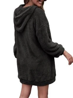 Women‘s Hoodie Dress Winter Dress Black Pink Army Green Navy Blue Beige Gray Long Sleeve Pure Color Zipper Pocket Winter Fall Hooded Stylish Casual Fall Dress Loose Fit 2022 S M L XL 2XL 3XL -Casual Print Dress Sales bsplxb1664249541205
